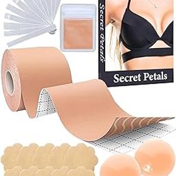 Boob Tape: Multipurpose Body Tape for Women - Double Sided Tape - Includes 10 Nipple Pasties & 2 Reusable Silicon Covers - 36 Fashion Tapes for Push Up, Lifting & Breast Lift Bra Support-image-35