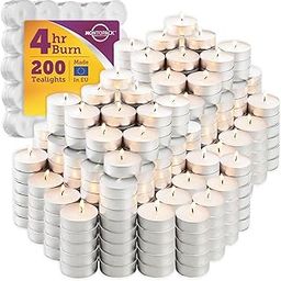 MontoPack Unscented Tea Lights Candles in Bulk | 200 White, Smokeless, Dripless & Long Lasting Paraffin Tea Candles | Small Votive Mini Tealight Candles for Home, Pool, Shabbat, Weddings & Emergencies-image-43