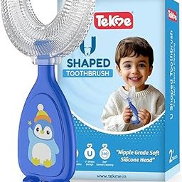 tekme U Shaped Toothbrush for Kids, Food Grade Soft Silicone Brush Head, 360° Oral Teeth Cleaning Tools, Children Infant U Shape Manual Toothbrush (2-6 Years | Blue)-9