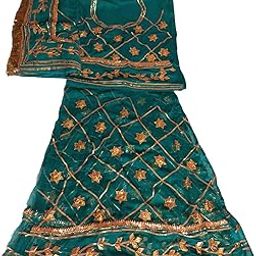 Women Rajasthani Rajputi Lehenga Choli Poshak Pure Chiffon Raama Green Colour GOTA PATTI Work 12 Kali Rajputi Poshak With Gota Kiran Odhani Full Poshak Unstitched Free Size-picture-8