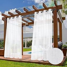 HolidayIdeas White Outdoor Sheer Curtains for Patio Waterproof 84 inches Long-2 Panels Linen Semi Privacy Voile Sheer Curtains 84 inches Long for Living Room, Gazebo, Porch, Pergola 54 x 84 inch-image-82