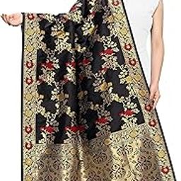 Kili Fashion Women's Floral Silk Blend Patola Woven Dupatta (Black, Free Size)-52