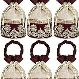 Embroidered Design Potli Bags Handbags for Women Gifting Wristlets for Wedding, Festival, Kitty Subh Shagun-Pack of 6 (Maroon)-image-22