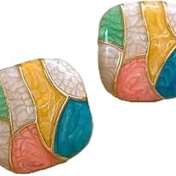 Korean Square Enamel Stud Earrings – Multicolour Abstract Mosaic Design | Lightweight Fashion Jewelry for Women & Girls-image-26