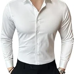 indoprimo Men's Satin Shirt with Spread Collar Neck Line Solid Pattern Full Sleeves Regular Fit Western Style and Standard Length-picture-42