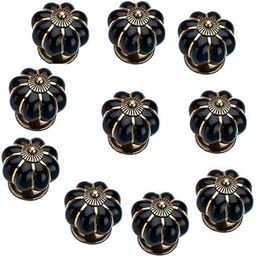 10 Pcs Vintage Ceramic Pumpkin Cabinet Knobs, Drawer Dresser Door Knobs Pulls Handles with Screws for Kitchen, Cabinets, Bathroom,Cupboard,Wardrobe Closet(Black)-image-76