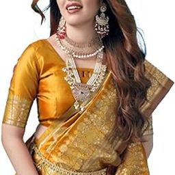 Women's Art Silk Banarasi Jacquard Saree with Unstitched Blouse Piece-image-17