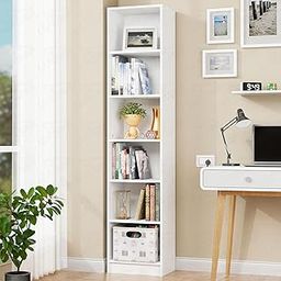 Lukzer 6-Layer Wooden Bookshelf for Home & Office | Open Storage Rack & Display Shelf | Engineered Wood Bookcase for Living Room, Bedroom & Study (MR-006 / White / 182 x 40 x 28 cm)-1