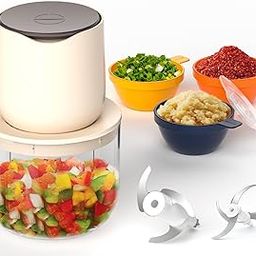 Amsdifio Electric Chopper, Rechargeable Vegetable Chopper with 3000mAh Large Capacity Battery, Onion Chopper for Kitchen with 600ml Bowl & 3 * 240ml Food Grade Bowls, Butterfly Chopper for Kitchen-22