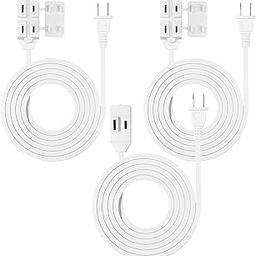 Clear Power DCIC-0215-DC 6ft, 9ft and 12ft Indoor Extension Cord, White, 3 Outlet with Safety Cap, 2-Prong Polarized Plug, Perfect for Homes,-16