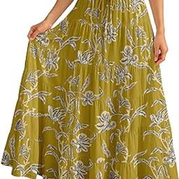 moomaya Women’s Cotton Resort Skirt with Pockets | Tiered Maxi Summer Skirt | 40-Inch Vacation Wear | Flowy Vacation Outfit-picture-0