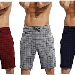 Men Checked 3/4TH Shorts | Causal Shorts with Side Zipper P0CKETS | Feels Comfortable | Pack of 3-image-41