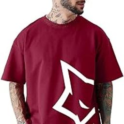 Men Half Sleeve Round Neck Cottonblend Plain Knitted Oversized Tshirts (Colour: Maroon)-image-6