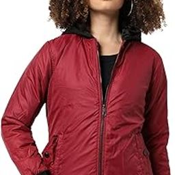 Women's Zip-Front Bomber Jacket With Contrast Hood For Casual Wear | Hooded Neck | Long Sleeve | Zipper Closure | Polyester Jacket Crafted With Comfort Fit For Everyday Wear-picture-22