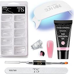 THR3E STROKES Polygel Nail Extension Kit - UV Nail Art Set With Builder Gel (Pink)-11