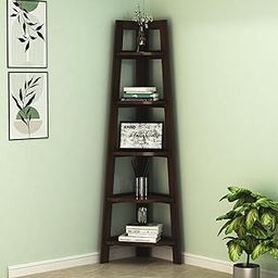 AAKROCRAFTS Solid Sheesham Wood Corner Shelf 5 Tier Ladder Shelves Book Shelf Rack Wooden Bookcase Display Unit for Living Room Bedroom (Walnut Finish)-image-49
