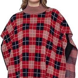 Girls Womens Acrylic Checkered Side Open High Neck Winter Wear Cardigan Poncho-picture-23