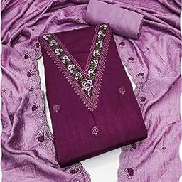 Women’s Floral Embroidered Vichitra Silk Dress Material | Unstitched Suit Set with Santoon Bottom & Embroidered Vichitra Silk Dupatta | Ethnic Wear for Functions & Special Occasions-image-1
