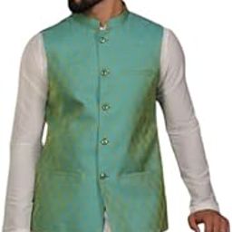 Cotton Blend Stylish Trendy Printed Pattern Sleeveless Comfortable Men only Nehru Jacket for Regular Use Ethnic Wear (Blue, 2XL)-image-74