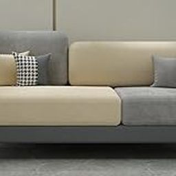 INTERIOR FURNITURE Beautiful Multicolor Velvet Contemperory Sofa Couch with Cushion Chaise Lounge Section Sofa Perfect for Living Room & Bedroom Home & Office 3 Seater (Dark Grey and Beige)-image-29