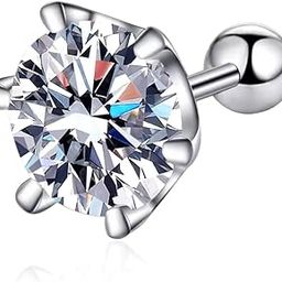 1 ct Single Piece Radiant Sterling Silver Moissanite Stud Earrings for Men; Round Cut GRA Certified; D VVS1; Screw Back-image-10