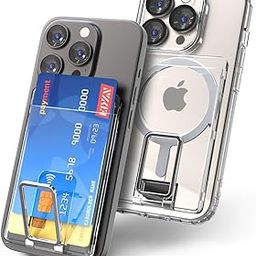 Magnetic Card Slot Holder Wallet Bendable Kickstand Clear Hard 2 Card Slot case Compatible with iPhone 15, 14, 13, 12, Pro Max Compatible with Magsafe Case-image-22