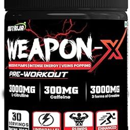 NutriJa Weapon-X Pre-Workout Powder with 20 Active Ingredients -3 Best forms of Creatine, AAKG, Beta-Alanine, Caffeinated | Pumps, Viens Popping, Energy, Focus & Strength (30 Servings (Lychee))-image-15