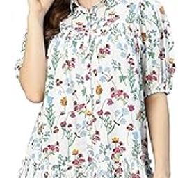 Women Regular Fit Polyester Regular Sleeves Printed Casual White Tunic-image-3