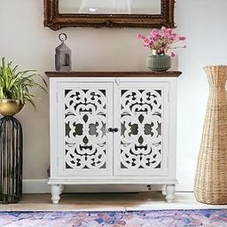 Solid Wooden Jodhpur 2 Door Crockery Cabinet | Sideboard Cabinet | Carving Sideboard | Finish- White with Distressed Edges-image-36