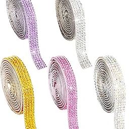 GODSDWARES 5 Pcs Rhinestones, Rhinestone, Rolls Bling Crystal Rhinestone Strips Glitter Wrap Roll for DIY Crafts Clothes Car Shoes-image-43