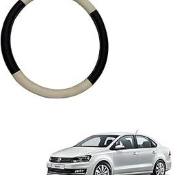 RKPSP Beige/Black Steering Leather Luxury Super Fiber Non-Slip Steering Wheel Cover for Vento-image-92