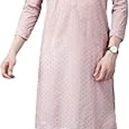 Men Pink & Gold Printed Straight Kurta with Pyjama-0