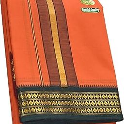 "NAMO Cotton Panchakacham unstitched Dhoti with Angavasthram Towel,/ Zari Border, Size: 9 X 5 (4.0mtr Dhoti, 2.25mtr Towel)-43