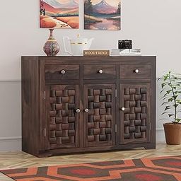 WOODTREND Solid Sheesham Wood Sideboard Cabinet with 3 Drawer and 3 Door Storage for Living Room Home and Office (Walnut Finish)-image-55