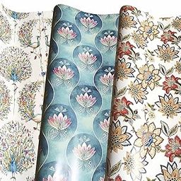 VESTTA -ELEGANCE REDEFINED Gift Wrapping Paper Pichwai Reversible Design Smooth Gloss Finish 20 X 30 Inch 3 Designs X 2 = 6 Sheets With Gift Tags And Ribbons For All Occasions, 6 count,Multi Colour-19
