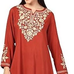 Women's Jasmine Kashmiri A-Line Full Sleeves Rayon Cotton Short Kurti-image-99