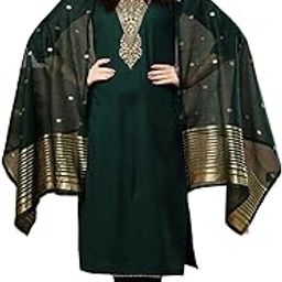 Women's Cotton Blend Straight Embroidered Kurta with Pant & Dupatta-image-35