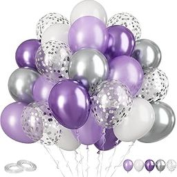 Toys Treasure We Deliver Smiles 60 Pcs Metallic Purple Silver and White Confetti Balloons for Birthday Baby Shower Engagement Anniversary Wedding Bridal Shower Decoration (Purple Silver White)-image-5