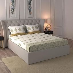 Trident King Size Bedding Set, 100% Cotton, 210 Thread Count, 4-Piece (1 King Comforter Blanket, 1 King Bedsheet,and 2 Pillow Covers) Road to Jaipur Collection-Gulbahar Mustard-image-7