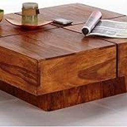 Vivek Wood Square Single Centre Coffee Table for Living Room | Outdoor Center Table for Garden | Sheesham Wood, Teak Finish-21