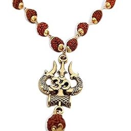 Rudraksha Mala with Trishul Damru Pendant | Spiritual Necklace for Men & Women | 5 Mukhi Rudraksh Shiv Mala for Meditation, Puja, Protection & Divine Blessings (Gold)-image-93