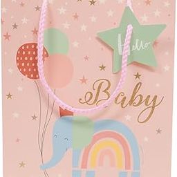 Baby Shower Gift Bags – Set of 5 Medium Size Return Gift Bags for Baby Girl – Pink Elephant Theme with Rope Handle-image-43