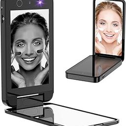 UV Camera for Sunscreen Test UV Mirror Sunscreen Camera, 4 Inch Vanity Mirror Rechargeable Compact Travel Makeup Mirror Handheld Double-Sided Pocket Mirror for Skin Protection(Dark Black)-image-8