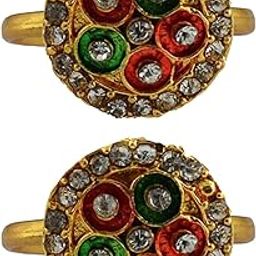 Golden Brass Stone Stud Toe Ring Size Free Designer Toe Rings Set |Fashionable & Durable Jewelry for Women Sku-toe46-picture-2