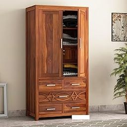 MAYOOR ART Solid Sheesham Wood 5-Drawer Wardrobe with 4 Shelves & Locker Storage | Almirah for Bedroom - Solid Wood Large Cupboard | Honey Finish-image-101