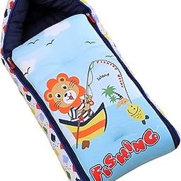 FILLOXY Baby Sleeping Bag in Muslin Cotton Material for Newborns | Soft & Skin Friendly Wrapper Lightweight Cushioned Infant Sack Easy to Carry Wash 0-6 Months (Lion Fishing-Blue)-image-94