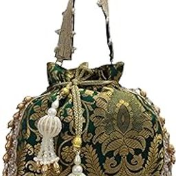 Green Rounded Brocade Potlis Bag-image-5
