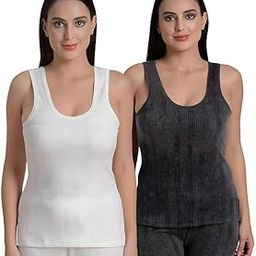 Thermal Warmer Vest for Women Ultra Soft 3/4 Sleeves Scoop Neck Winter Inner Wear Top Johns Underwear Grey & White-21