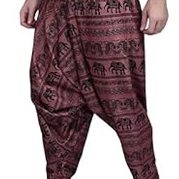 Men's Cotton Harem Pants, Elastic Waistband, Relaxed Fit, Multicolour-41