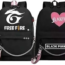 Combo Style Waterproof Oxford Backpack Ladies Fashion Travel Canvas Bag Large Capacity Pu Student School Bag Laptop Bag, Girls Free Fire Printing School Backpack-image-56